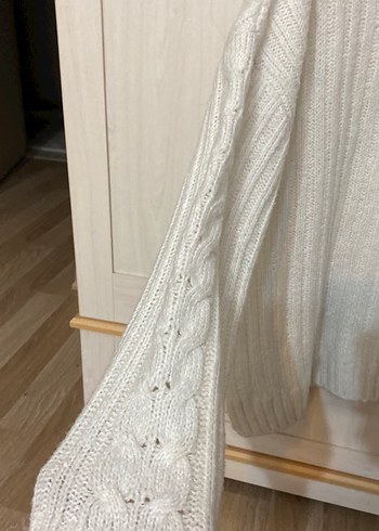 Yarım Fermuarlı Beyaz Örgü Kadın Kazak - Görsel 7