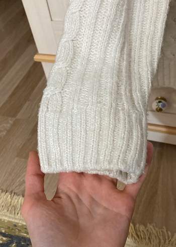 Yarım Fermuarlı Beyaz Örgü Kadın Kazak - Görsel 2