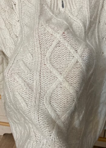 Yarım Fermuarlı Beyaz Örgü Kadın Kazak - Görsel 5