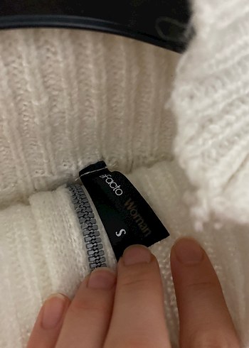 Yarım Fermuarlı Beyaz Örgü Kadın Kazak - Görsel 4