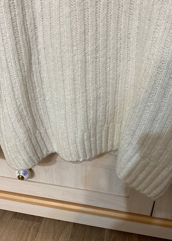 Yarım Fermuarlı Beyaz Örgü Kadın Kazak - Görsel 8