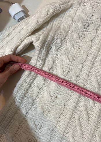 Yarım Fermuarlı Beyaz Örgü Kadın Kazak - Görsel 11