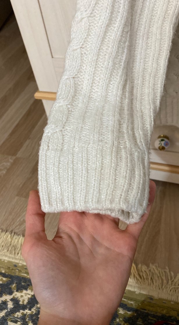 Yarım Fermuarlı Beyaz Örgü Kadın Kazak - Görsel 2