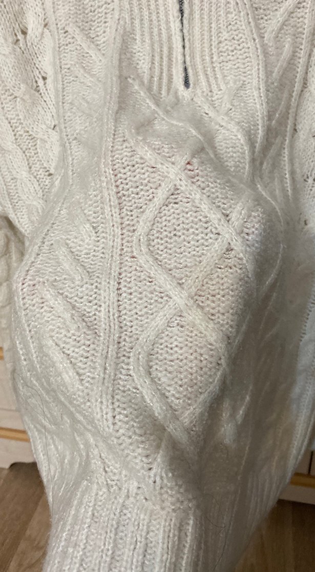 Yarım Fermuarlı Beyaz Örgü Kadın Kazak - Görsel 5