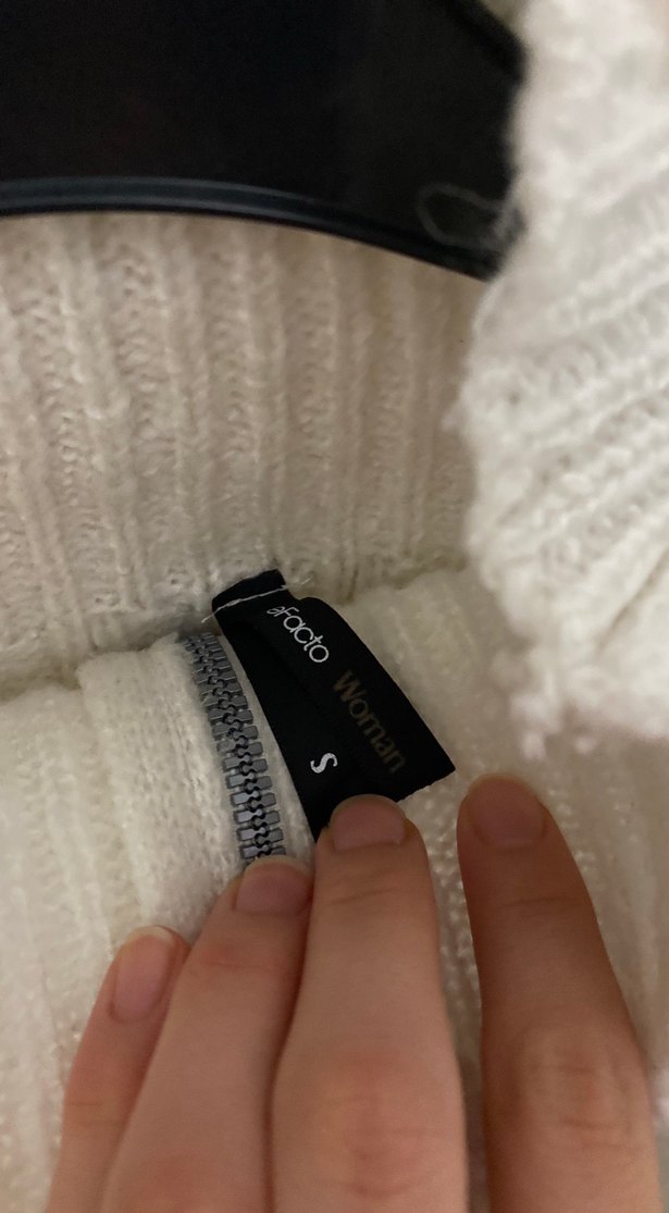 Yarım Fermuarlı Beyaz Örgü Kadın Kazak - Görsel 4