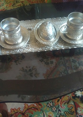 İşlemeli Gümüş Renkli Çay Takımı