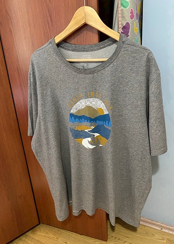 Gri Baskılı Erkek Tişörtü, Rahat Kesim