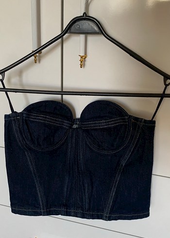 Kadın Lacivert Denim Straplez Bustiyer