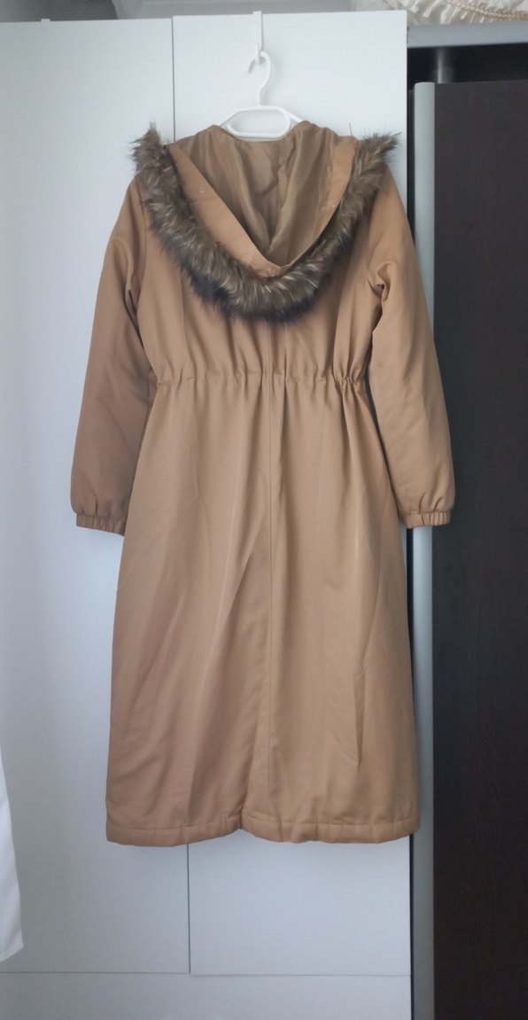 Uzun Bej Kadın Mont - Görsel 5