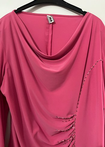 Pembe Uzun Kollu Drapeli Bluzu - Görsel 3