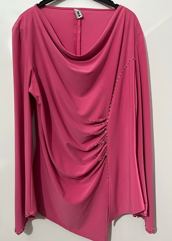 Pembe Uzun Kollu Drapeli Bluzu - Görsel 2