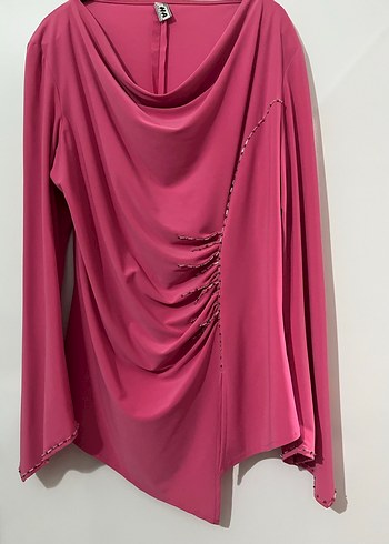 Pembe Uzun Kollu Drapeli Bluzu - Görsel 4