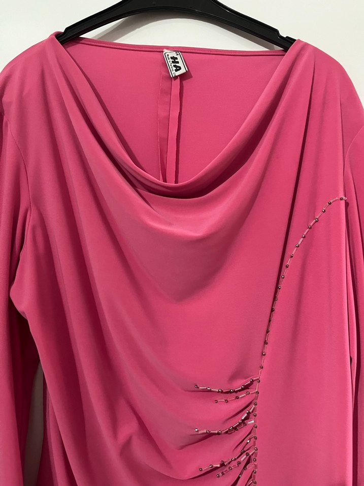 Pembe Uzun Kollu Drapeli Bluzu - Görsel 3