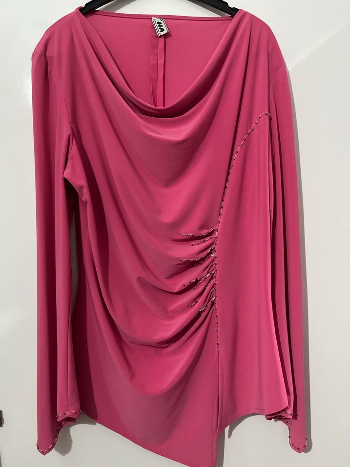 Pembe Uzun Kollu Drapeli Bluzu - Görsel 2