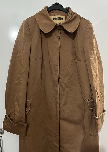 Bej Düğmeli Kadın Keten Trençkot - Görsel 2