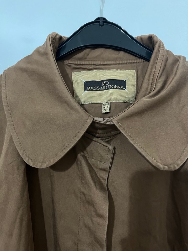 Bej Düğmeli Kadın Keten Trençkot - Görsel 4