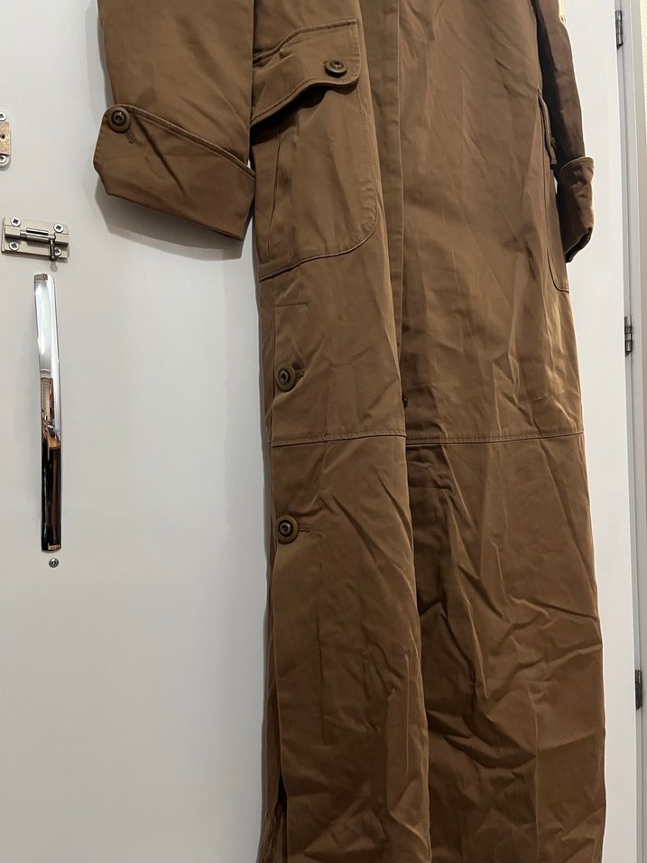 Bej Düğmeli Kadın Keten Trençkot - Görsel 3