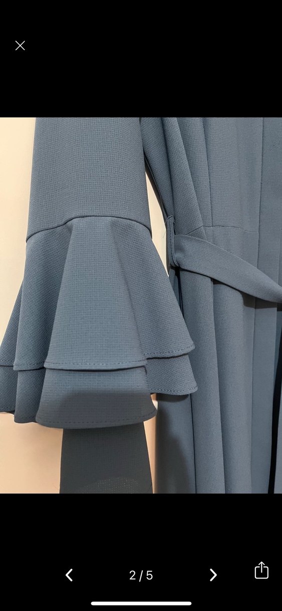 Uzun Kollu, Fırfırlı Mavi Kadın Elbise - Görsel 2