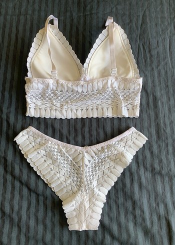 Diğer Ekru Bohem Dantel Bralet ve Külot Takımı