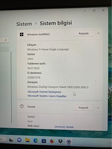  Beden Renk ACER dizüstü bilgisayar