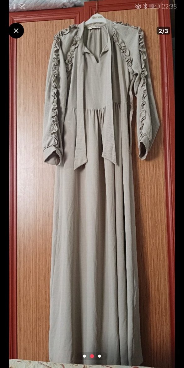 Diger Bej Uzun Kollu Fırfırlı Kadın Elbise - Görsel 2