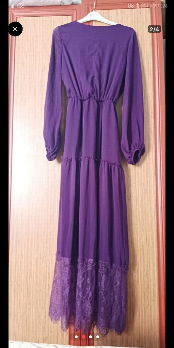 Drapeli Mor Uzun Kadın Elbise - Görsel 2