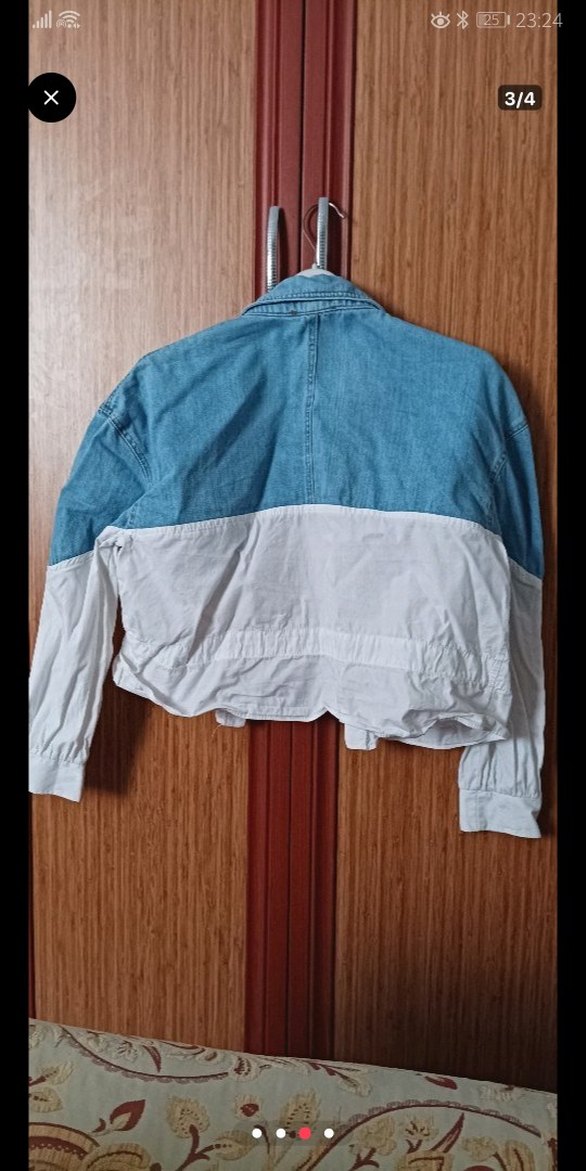 Mavi Beyaz Bağlama Desenli Kadın Denim Ceket - Görsel 3