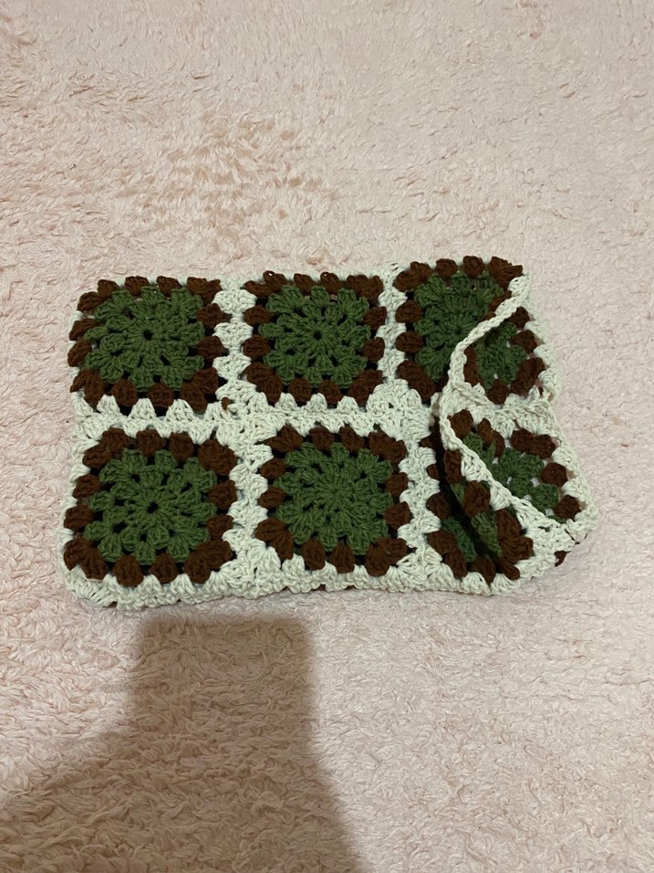 Kahverengi Ekose Örgü yastık kılıfı - Görsel 3