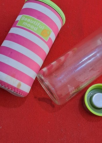 termos sise renkli Pembe Çocuk Termos cam sişe ve Kılıfi - Görsel 6