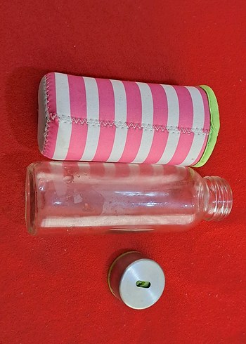 termos sise renkli Pembe Çocuk Termos cam sişe ve Kılıfi - Görsel 2