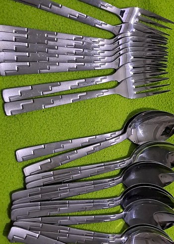 catal kasik seti Gri Desenli Çelik Çatal ve Kaşık Seti - Görsel 2