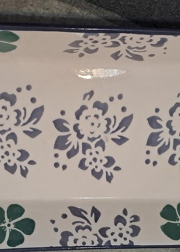 tabak ciçek Desenli Beyaz Dikdörtgen Tabak - Görsel 5