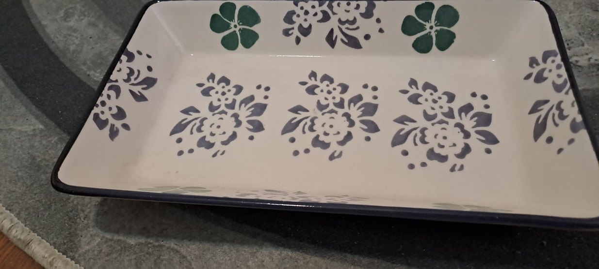 tabak ciçek Desenli Beyaz Dikdörtgen Tabak - Görsel 2