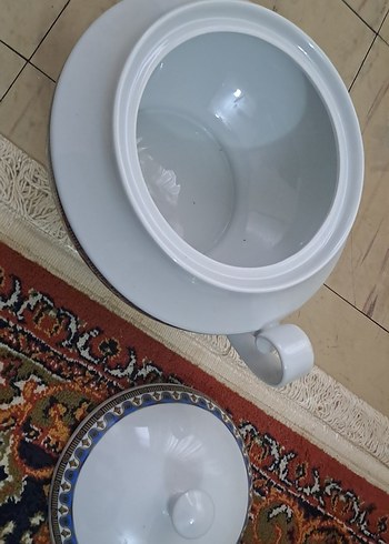 porselen corba kasesi klasik Desenli Beyaz Porselen Kapaklı - Görsel 2
