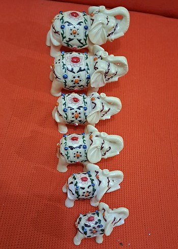 fil serisi Renkli Süslemeli Beyaz Fil Figürleri - Görsel 4