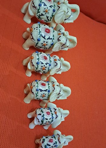 fil serisi Renkli Süslemeli Beyaz Fil Figürleri - Görsel 5