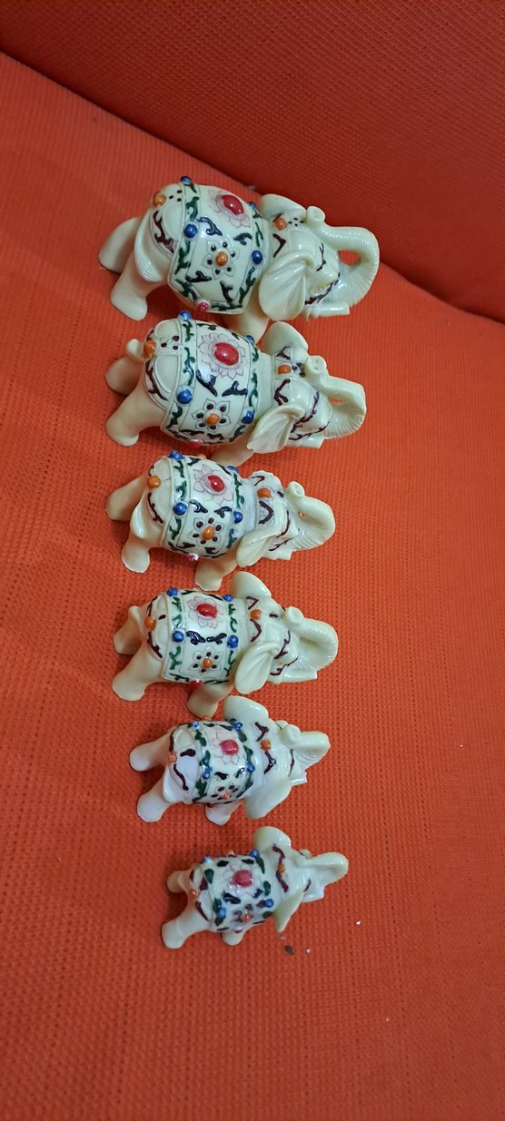 fil serisi Renkli Süslemeli Beyaz Fil Figürleri - Görsel 5