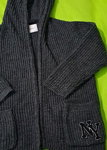 hirka Erkek Çocuk Gri Kapüşonlu Triko Hırka unisex - Görsel 2