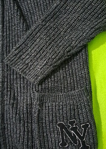 hirka Erkek Çocuk Gri Kapüşonlu Triko Hırka unisex - Görsel 4