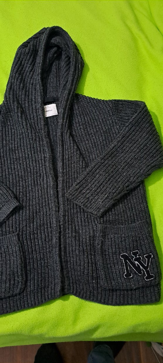 hirka Erkek Çocuk Gri Kapüşonlu Triko Hırka unisex - Görsel 2