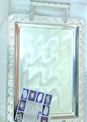 tepsi Beyaz gumus renk tepsi 2 adet ufak buyuk - Görsel 4