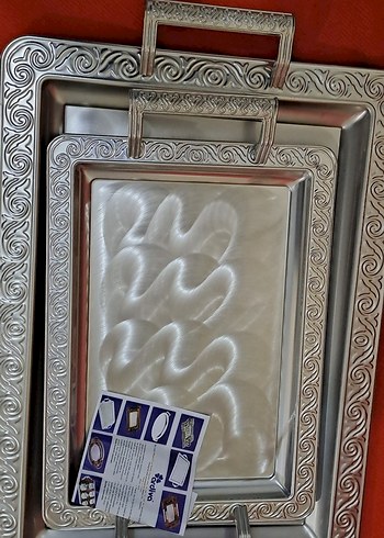 tepsi Beyaz gumus renk tepsi 2 adet ufak buyuk - Görsel 9