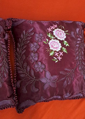 yastik bordo Nakışlı Klasik Yastık Kılıfı - Görsel 4