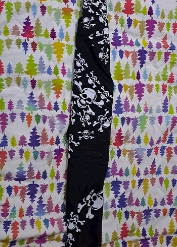 bandana dantel Detaylı Siyah Gotik Kuru Kafalı flar - Görsel 6