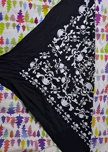 bandana dantel Detaylı Siyah Gotik Kuru Kafalı flar - Görsel 5