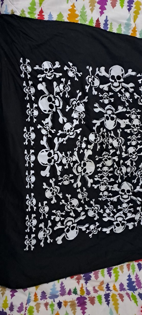 bandana dantel Detaylı Siyah Gotik Kuru Kafalı flar - Görsel 3