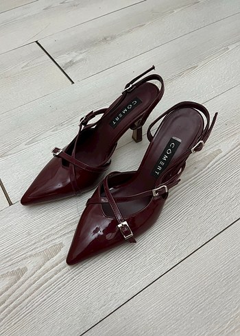 Diğer Bordo Deri Kemerli Stiletto Topuklu Kadın Ayakkabı