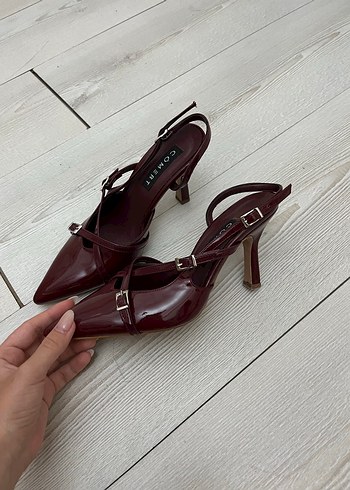 36 Beden bordo Renk Bordo Deri Kemerli Stiletto Topuklu Kadın Ayakkabı