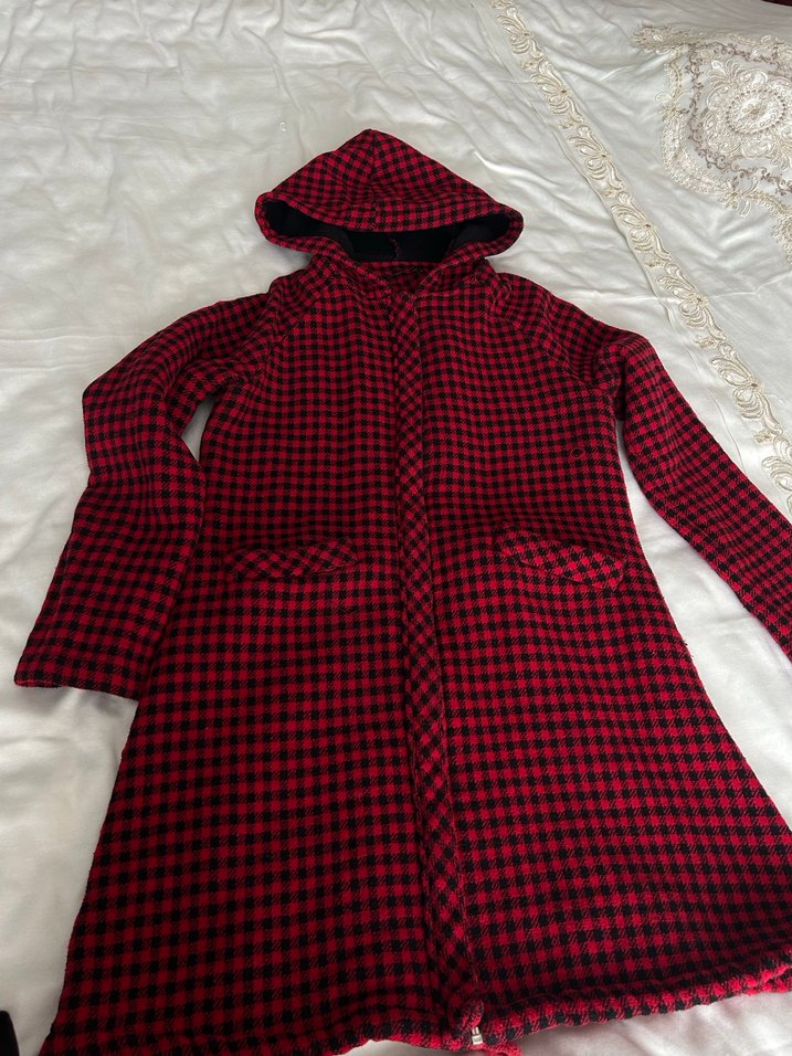 Kapüşonlu Kırmızı Kareli Kadın Gömlek - Görsel 2