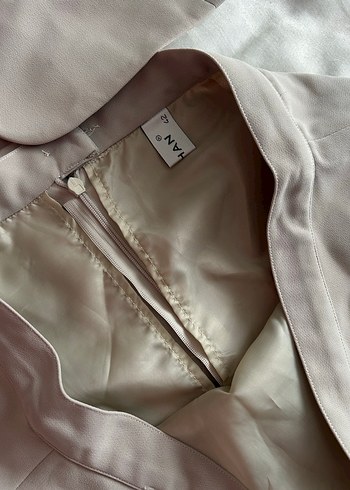 Bej Keten Uzun Kadın Takım Elbise - Görsel 2